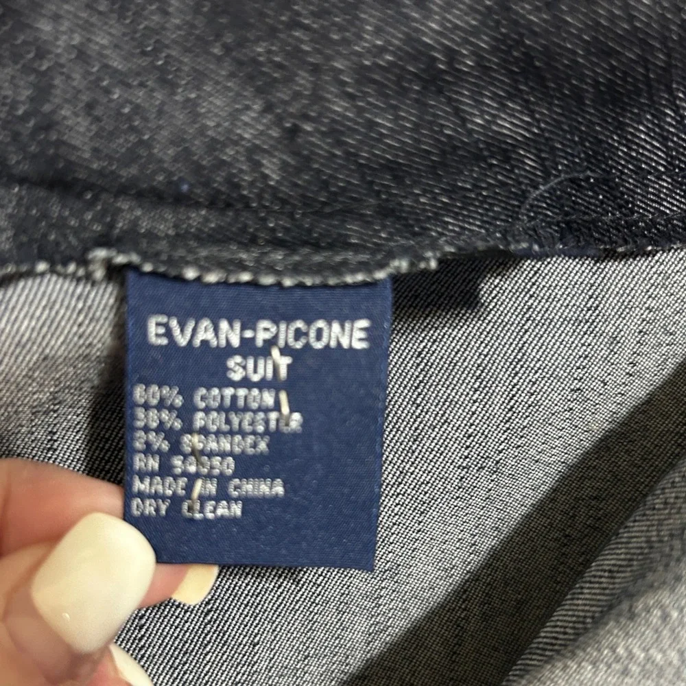 Evan Picone Women Denim Pant Suit 14 Blue Stretch Blazer Trousers Career Office - Picture 6 of 8